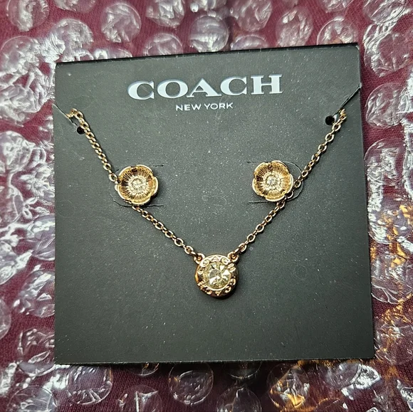 Coach Open Circle Necklace & Tea Rose Stud Earrings Set - Picture 9 of 15